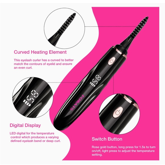 NIB Heated Eyelash Curler Forats Rechargeable Curler with Comb & Eyebrow Brush - Picture 3 of 10
